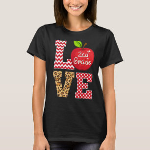 Love 2e Grade Apple T - shirts Gift Teacher Leopar