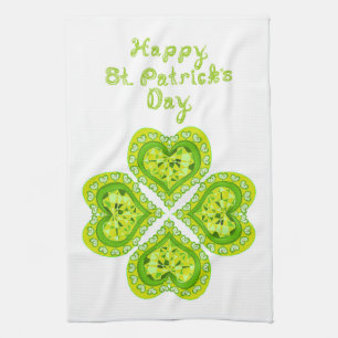 LOVE 4 Leaf Heart Diamonds St Patricks Day Fabric Theedoek