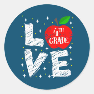 Love 4th Grade Apple Back To School Teacher Ronde Sticker