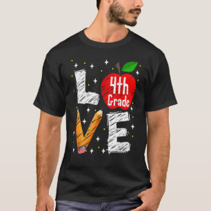 Love 4th Grade Apple Back To School Teacher T-shirt