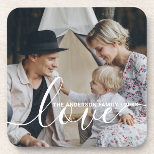 'Love' Aangepaste familiefoto met eigen naam Bier Onderzetter