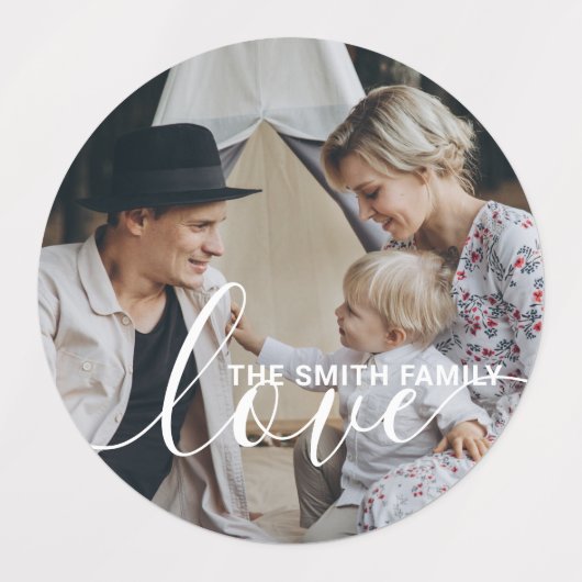 'Love' Aangepaste familiefoto met eigen naam Labels (Design 1)