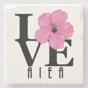 LOVE Aieha Hawaii Pink Hibiscus Stenen Onderzetter