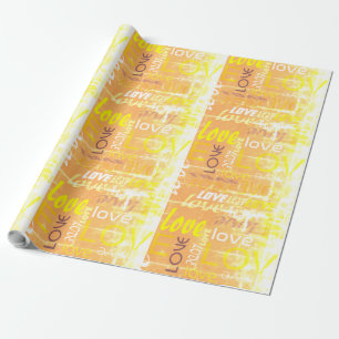 Love Alive Oranje and Yellow Grunge Words Art Cadeaupapier