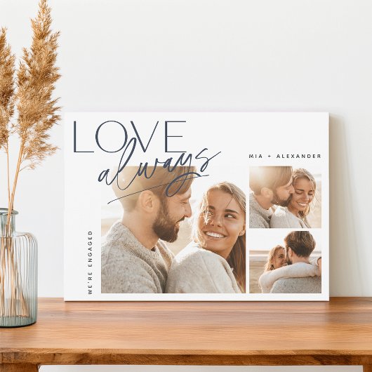 Love Altijd Three Photo Collage Verloving Aankondiging