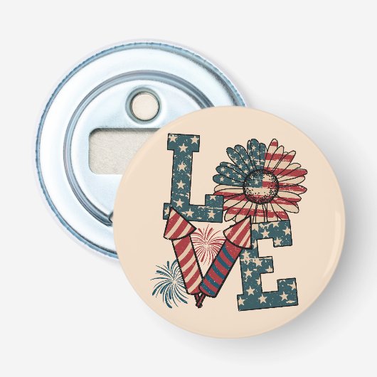 LOVE America Onafhankelijkheidsdag Button Flesopener (Voorkant)