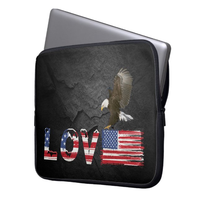 Love American Flag and Eagle Laptop Sleeve (Voorkant Links)