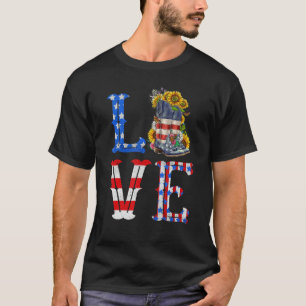 LOVE Amerikaanse Vlag Cowgirl Laarzen Zonnebloemen T-shirt