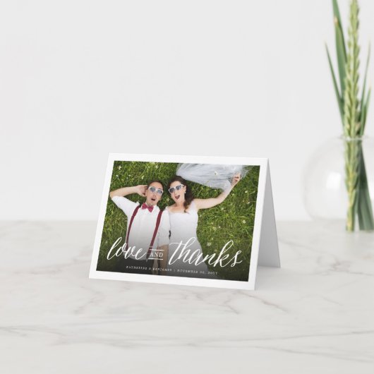 Love and Bedankt Script Photo Weddenschap Dankuwel Notitiekaartje (Voorkant)