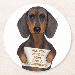 Love and Dachshund Ronde Kartonnen Onderzetter