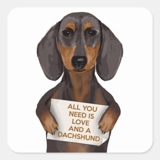 Love and Dachshund Vierkante Sticker (Voorkant)