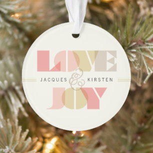 Love and Joy Clear Geo Typography Photo Wedding Ornament