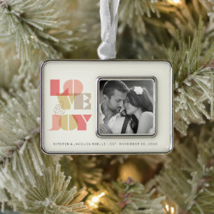 Love and Joy Clear Geo Typography Photo Wedding Verzilverd Kader Ornament