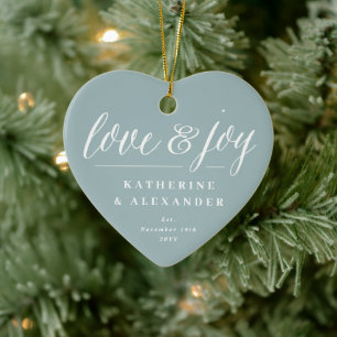 Love and Joy Mr. & Mrs. 1st kerstfoto Wedding Keramisch Ornament