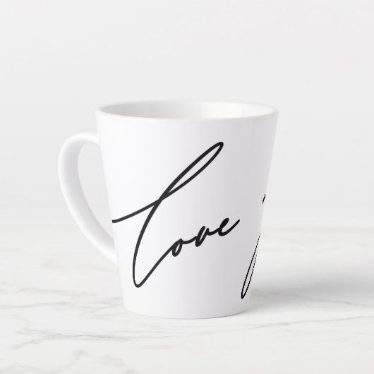 Love and Joy Script Zwarte naam Kerstvakantie Latte Mok (Linkerhoek)