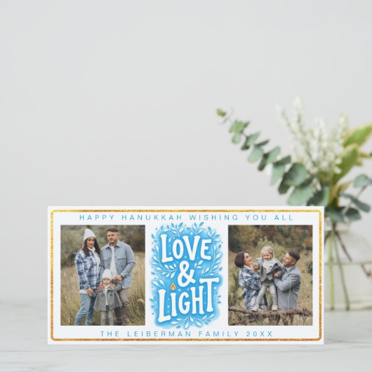 Love and Light Hanukkah Photo Card Feestdagenkaart (Staand voorkant)