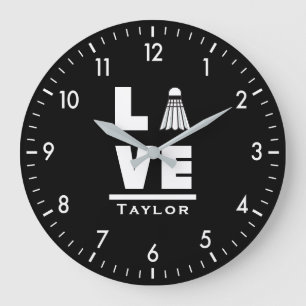 Love and Live Badminton Sports Fan Custom Name Grote Klok