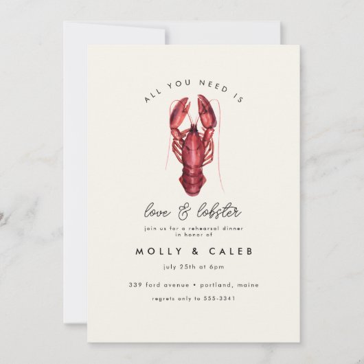 Love and Lobster Seafood Ocean Rehearsal Dinner Kaart (Voorkant)