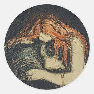 Love and Pain (The Vampire) (door Edvard Munch) Ronde Sticker