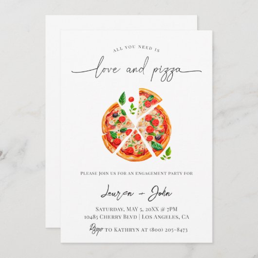 Love and Pizza Engagement Party Kaart (Voorkant / Achterkant)