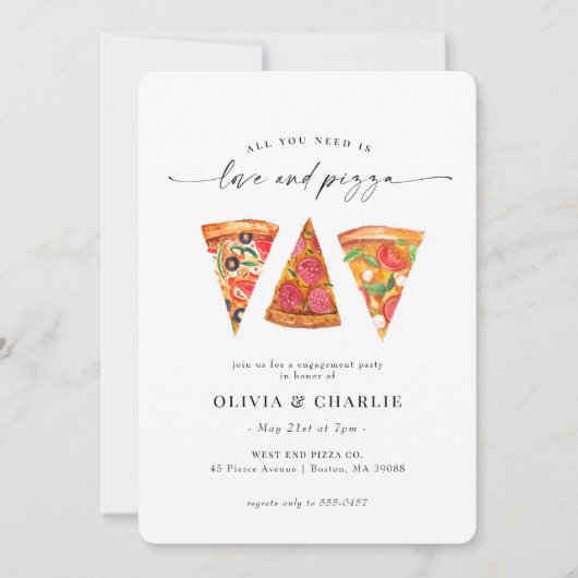 Love and Pizza Engagement Party Kaart (Voorkant)