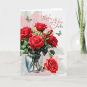 Love and Romance Vase of Red Roses and Butterfly Kaart (Voorkant)