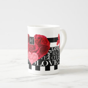 Love and Rozen Blackboard Style Porselein Kop