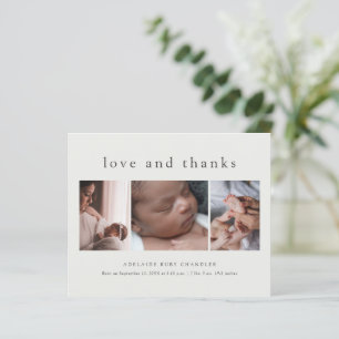 Love and Thanks 3 Photo New Baby Carte de remercie