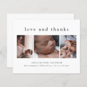 Love and Thanks 3 Photo New Baby Carte de remercie (Devant / Derrière)