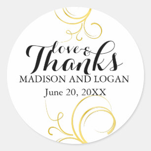 Love and Thanks Gold Swirl Wedding Sticker Custom