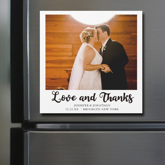 Love and Thanks Mariage Photo Chic Magnet Card