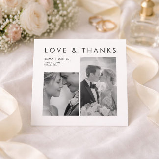 Love and Thanks Modern Minimalist Photo Wedding Bedankkaart