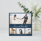 Love and Thanks Navy Script Photo Collage Wedding (Staand voorkant)
