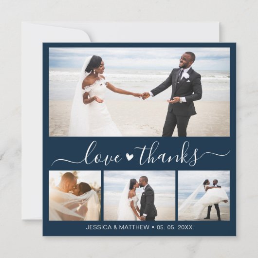 Love and Thanks Navy Script Photo Collage Wedding (Voorkant)