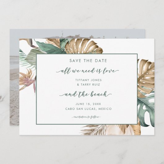 Love and the Beach Photo Tropical Save the Date (Devant / Derrière)