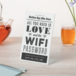 Love and Wifi Home Network and Password Sign Reclamebord Met Voetstuk
