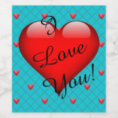 Love Aqua and Red Heart Romantic Wijn Etiket (Enkel label)