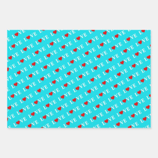 LOVE Aqua Blue Lime Green Roze Inpakpapier Vel (Voorkant 3)