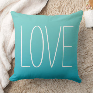 Love Aqua Blue Modern Simple Typography Kussen