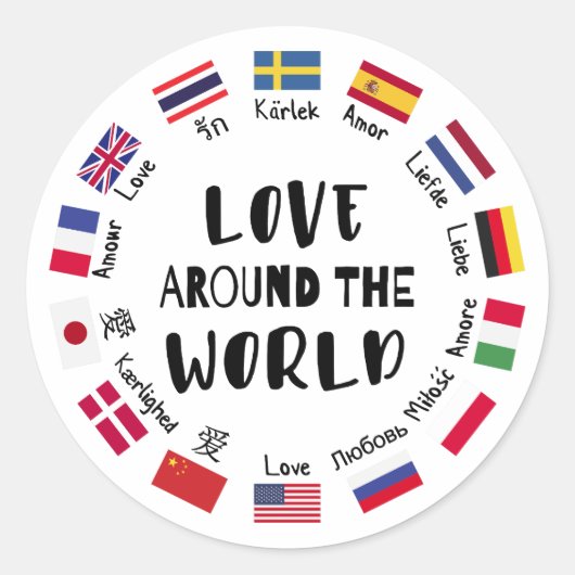 Love Around the World Languages  Ronde Sticker (Voorkant)
