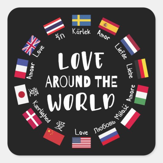 Love Around the World Languages  Vierkante Sticker (Voorkant)