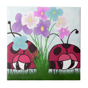Love at First Sight Cute Ladybug Illustration Tegeltje