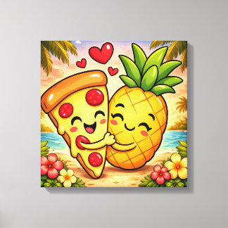 Love at First Slice - Pizza Meets Pineapple Canvas Afdruk