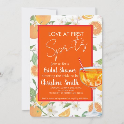 Love at First Spritz Bridal Shower Invitation (Devant)