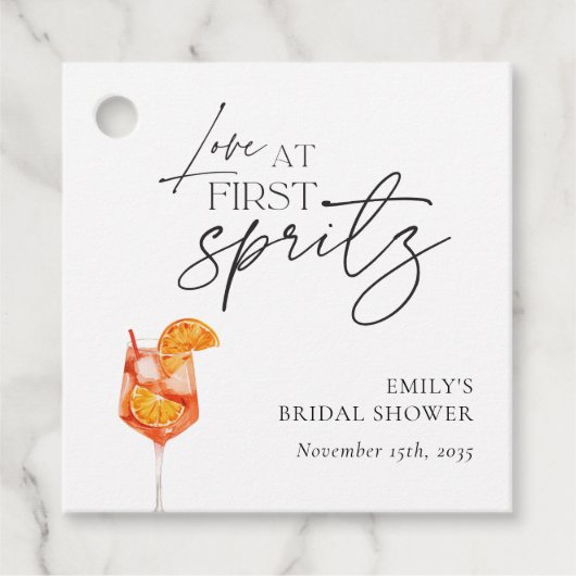 Love at First Spritz Bruiloftsfeestje Bedankjes Labels (Voorkant)