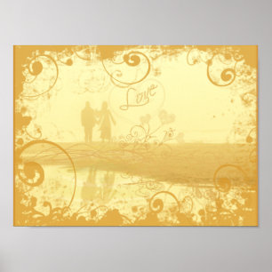 Love Beach Paar Grunged en Swirled Poster