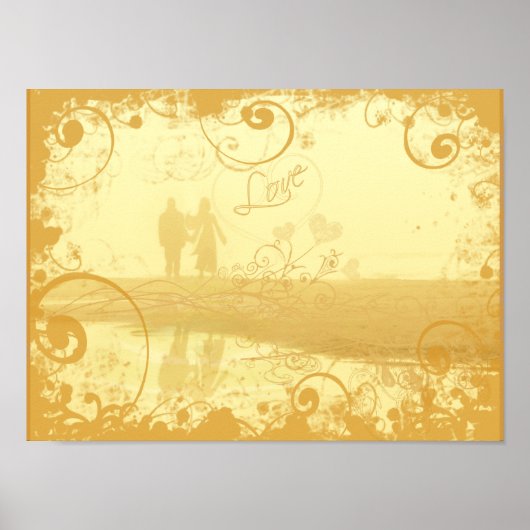 Love Beach Paar Grunged en Swirled Poster (Voorkant)