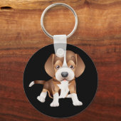 Love Beagle Puppy Dog Black Sleutelhanger (Voorkant)