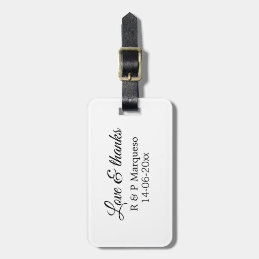 Love & bedankt add koppel name bruiloft add date y bagagelabel (Voorkant verticaal)