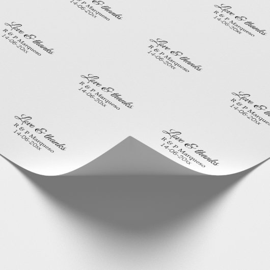 Love & bedankt add koppel name bruiloft add date y cadeaupapier (Hoek)